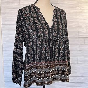 Madewell Silk Black and Brown Patterned Top